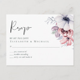 Dusty Blue Coral Floral Script Wedding RSVP Budget Postkarte