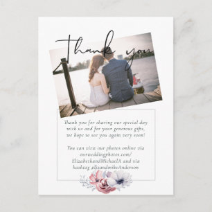 Dusty Blue Coral Floral Script Wedding Vielen Dank Postkarte