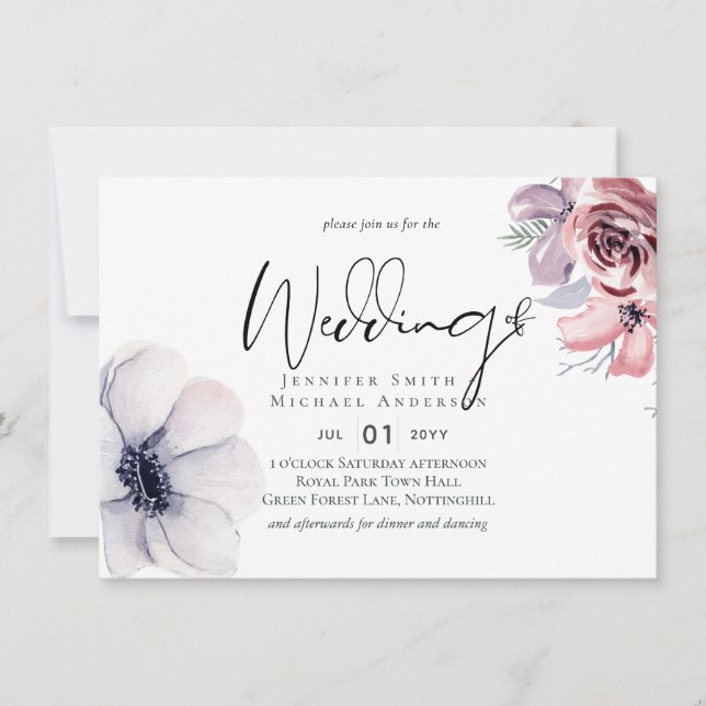 Dusty Blue Coral Modern Wedding Einladung Budget (Vorderseite)