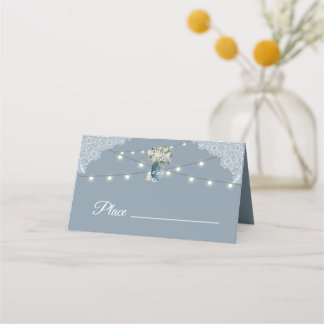 Dusty Blue Country kombinierte White Lace Wedding Platzkarte