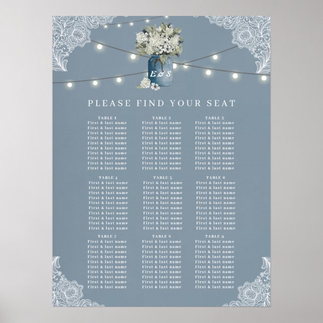 Dusty Blue Country kombinierte White Lace Wedding Poster (Vorne)