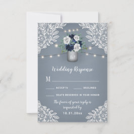 Dusty Blue Country Mason Jar Wedding RSVP Cards Karte