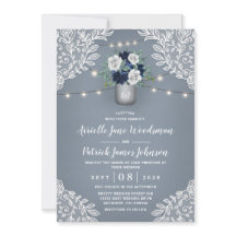 Dusty Blue Country White Lace Mason Jar Wedding