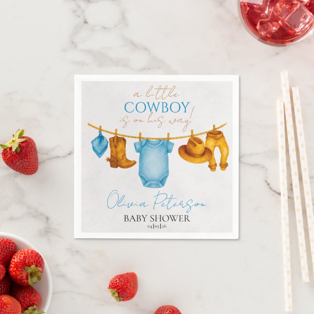 Dusty Blue Cowboy Napkins Western Baby Shower Boy Serviette (Beispiel)