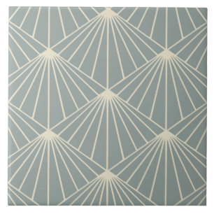 Dusty Blue & Cream Art Déco Fan Muster Diamond Fliese