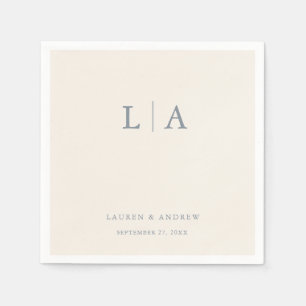 Dusty Blue & Cream Beige Monogram Elegant Wedding Serviette