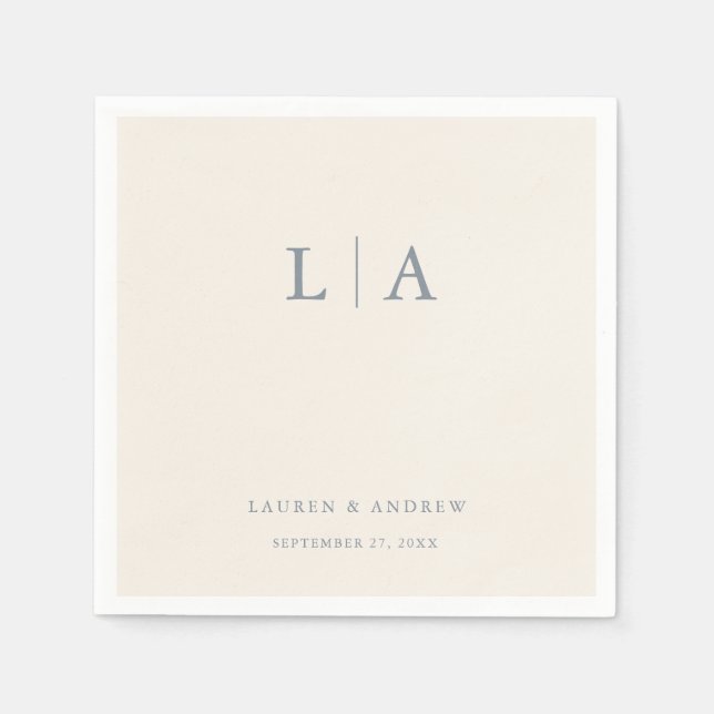 Dusty Blue & Cream Beige Monogram Elegant Wedding Serviette (Vorderseite)