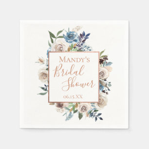 Dusty Blue Cream Floral Personalisiert Serviette
