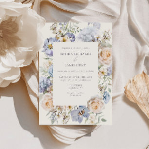 Dusty Blue Cream Floral Wedding Einladung
