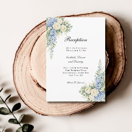 Dusty Blue Cream Floral Wedding Reception Begleitkarte