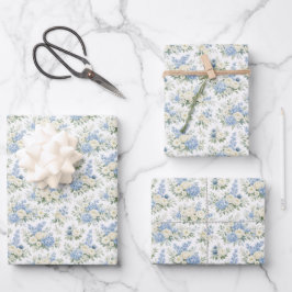 Dusty Blue Cream Florals Wedding Bridal Shower Geschenkpapier Set