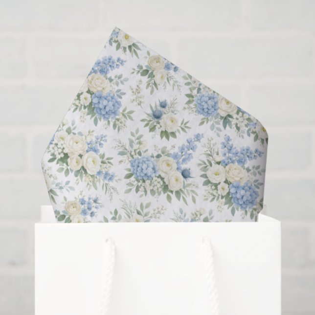 Dusty Blue Cream Florals Wedding Bridal Shower Seidenpapier (Geschenktüte)