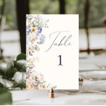 Dusty Blue Cream Tischnummer<br><div class="desc">Hochzeitskarte mit eleganten Blume in verschiedenen Farbtönen,  blau und cremefarben.</div>