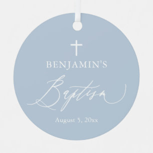 Dusty Blue Cross Boy Taufe Keramik Ornament