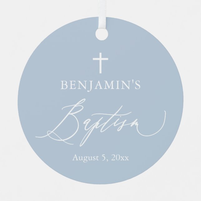 Dusty Blue Cross Boy Taufe Keramik Ornament (Vorderseite)