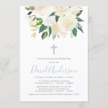 Dusty Blue Cross mit Cream Florals, Junge Taufe