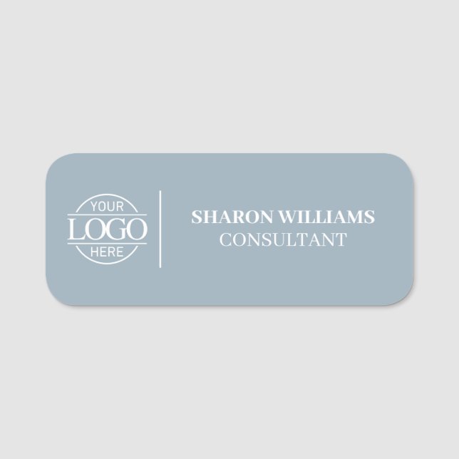 Dusty Blue Custom Business Logo Employee Magnetic Namensschild (Vorderseite)