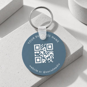 Dusty Blue Custom Business Qr Code Scan Schlüssela Schlüsselanhänger