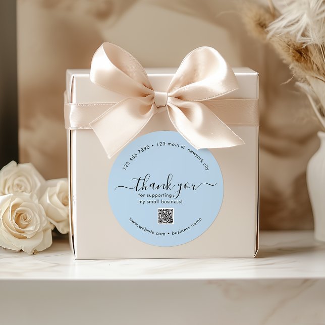 Dusty Blue Custom Danke Stickers mit QR Code (Dusty Blue Custom Thank You Stickers With QR Code)