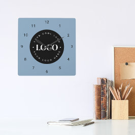 Dusty Blue Custom Logo Business Company Office Quadratische Wanduhr