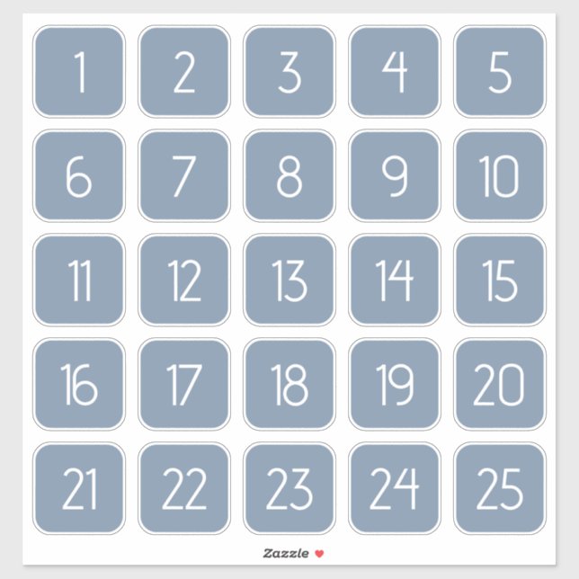 Dusty Blue Customizable Square Number Stickers  Aufkleber (Blatt)