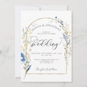 Dusty Blue Dainty Gold All in 1 Budget QR Hochzeit Einladung