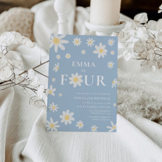 Dusty Blue Daisy 4. Vier Geburtstag Einladung