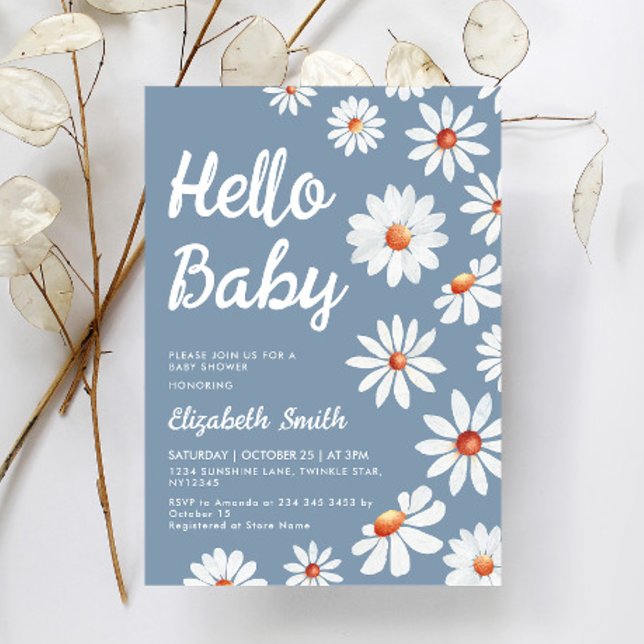 Dusty Blue Daisy Baby Shower  Einladung (Von Creator hochgeladen)