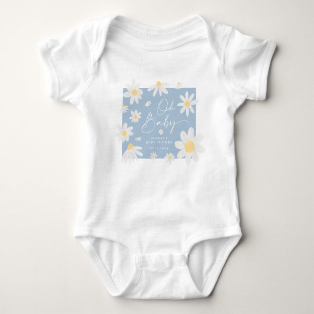 Dusty Blue Daisy Blume Baby Shower Baby Bodysuit Baby Strampler (Vorderseite)