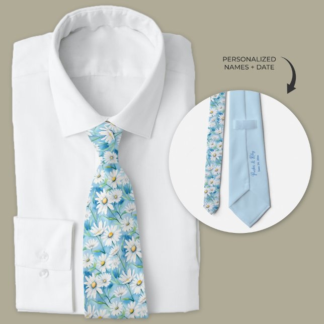 Dusty Blue Daisy Krawatte (Dusty Blue watercolor daisy groomsmen neckties)