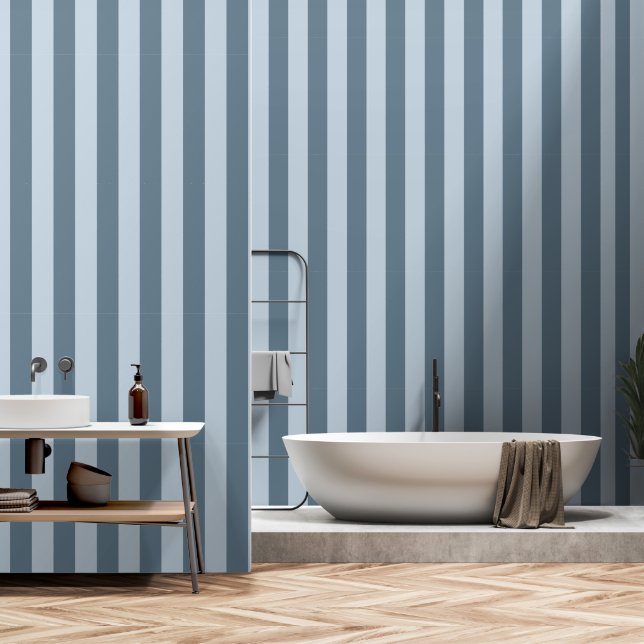 Dusty Blue & Dark Dusty Gray Wide 4 Zoll Streifen Tapete (Badezimmer)