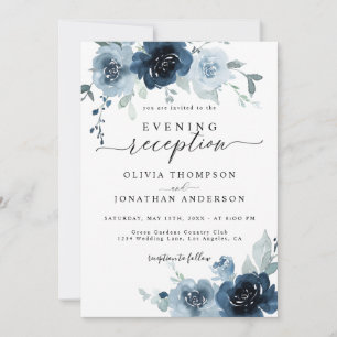 Dusty Blue Dark Navy Floral Watercolor Wedding Einladung