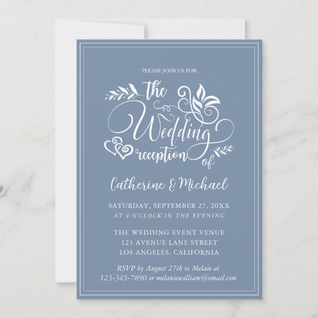 Dusty Blue Decorative Wedding Calligraphy Einladung (Vorderseite)