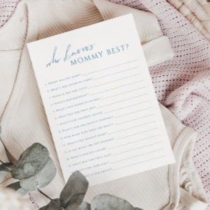 Dusty Blue, der die Mommy Baby Shower Game Card ke Einladung