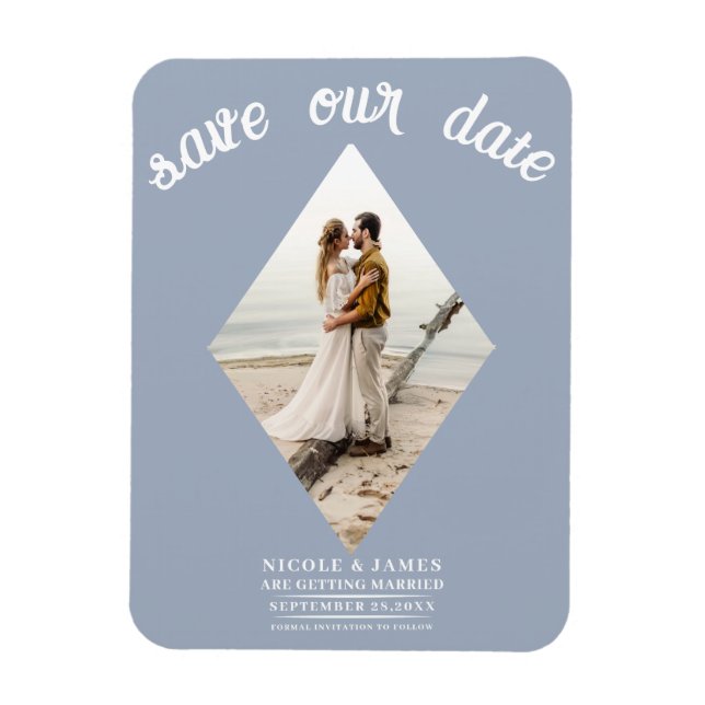 Dusty Blue Diamond Foto Wedding Save the Date Magnet (Vertikal)