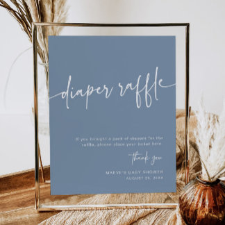 Dusty Blue Diaper Raffle Sign Boy Modern Minimal Poster