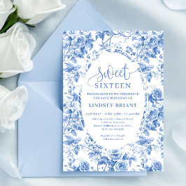 Dusty Blue Digital Floral Sweet 16 Birthday Card Einladung