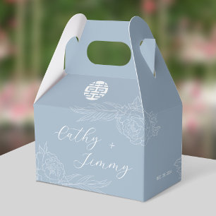 Dusty Blue Double Happiness Peonies Wedding Geschenkschachtel
