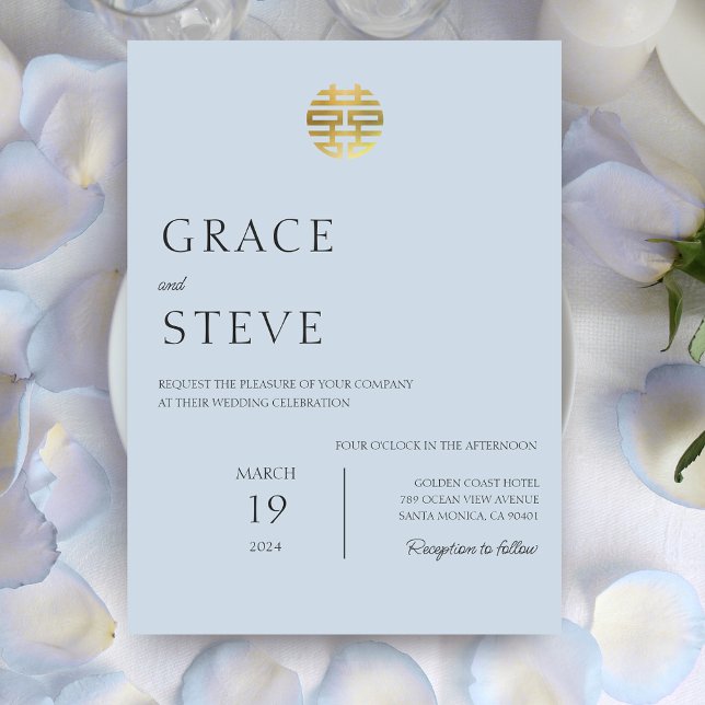 Dusty Blue Double Happy Chinesisch Koreanische Hoc Einladung (Dusty Blue Double Happiness Chinese Korean Wedding Invitation)