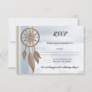 Dusty Blue Dreamcatcher Wedding RSVP Card Einladung
