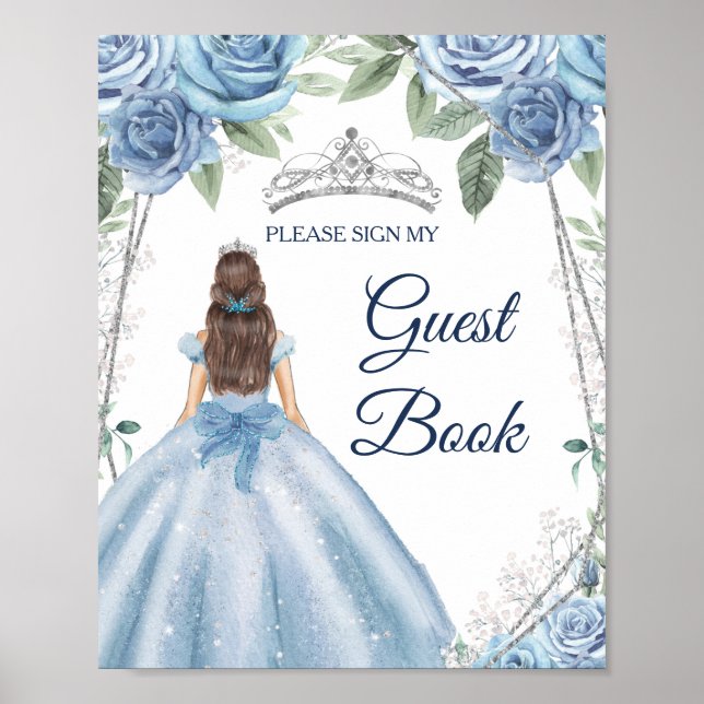 Dusty Blue Dress Quinceañera Guest Book Sign Poster (Vorne)
