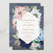 Dusty Blue Dusty Rose Gold Floral Wedding Card