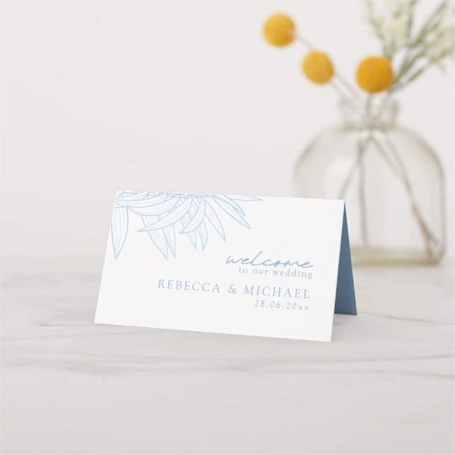 Dusty Blue einfache Hand gezeichnet botanisch gekl Platzkarte (Rückseite)