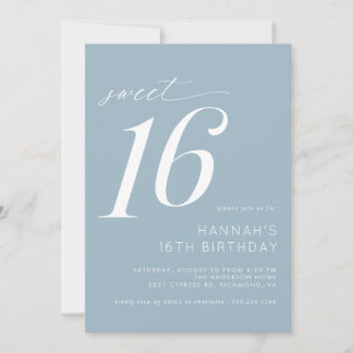 Dusty Blue | Einfache moderne Sweet 16 Geburtstags Einladung