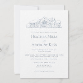 Dusty Blue Einladung mit Skizze des Ortes