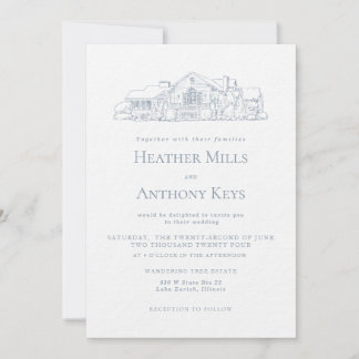 Dusty Blue Einladung mit Skizze des Ortes