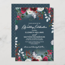Dusty Blue | Einladung von Burgundy Red Bloom Wedd