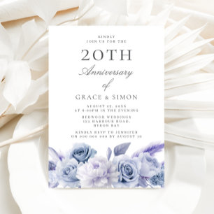 Dusty Blue Elegance 20. Hochzeitstag Einladung