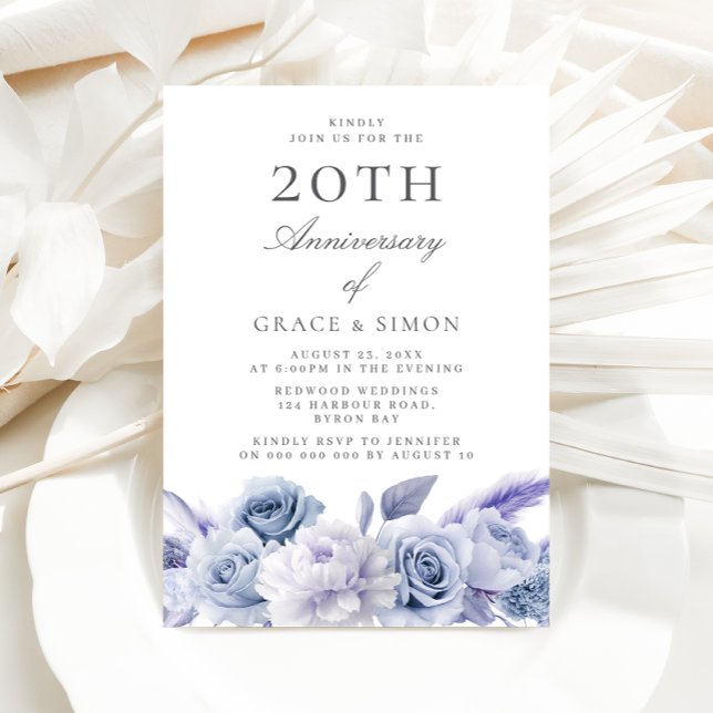 Dusty Blue Elegance 20. Hochzeitstag Einladung (Von Creator hochgeladen)