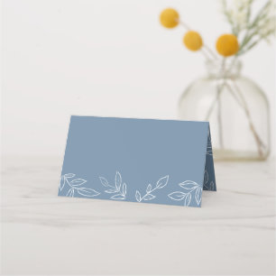 Dusty Blue Elegant Blätter Pattern Wedding Platzkarte